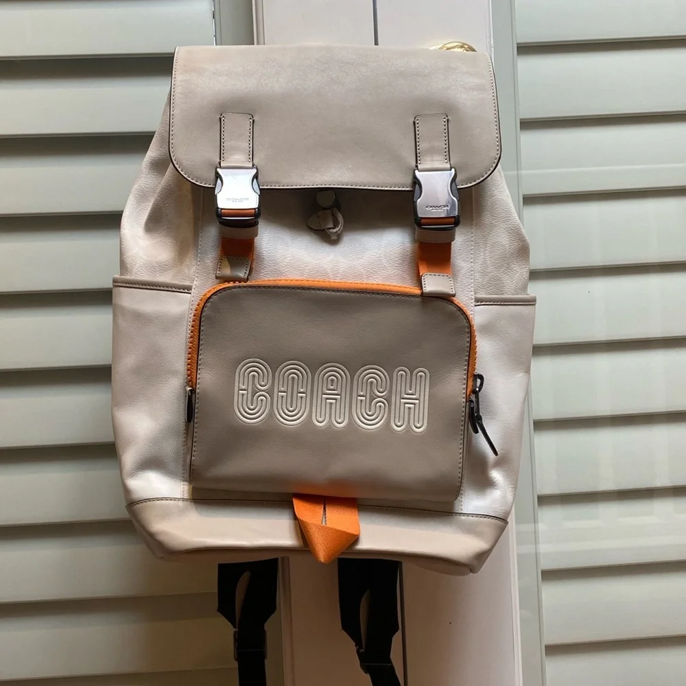 Coach  Backpack  Cream, White Signature & Orange